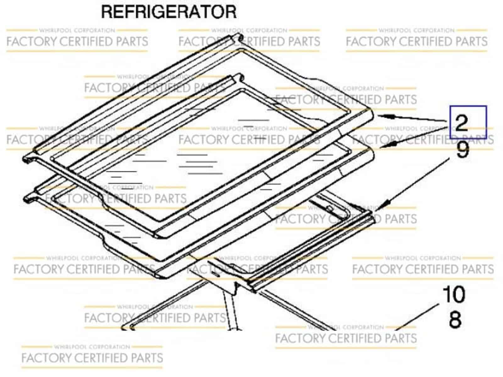 W10837901 Whirlpool Refrigerator Glass Shelf 1 WPL W10837901 Whirlpool Refrigerator Glass Shelf